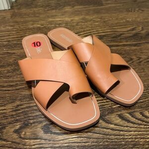 Kensie Womens Nola Faux Leather Slide Casual Slide Sandals